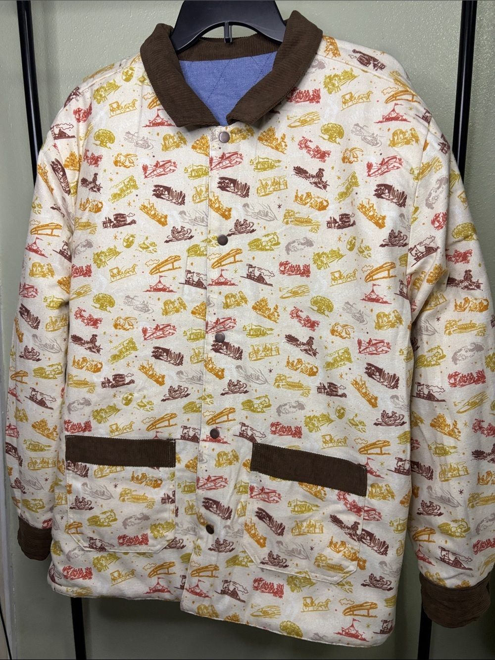 Disney Vault Collection 70 Reversible Patch Jacket Blue Tan Patterned Men's M - Picture 16 of 16